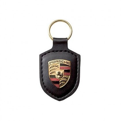 PORSCHE CREST KEY RING BLACK LEATHER FOB 911 Carrera Turbo Boxster Cayman Gift