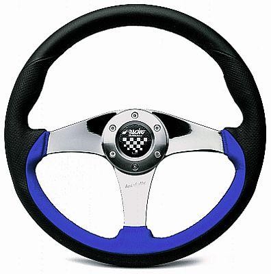 Classic Barchetta Italian Leather Steering Wheel Black with Blue accent