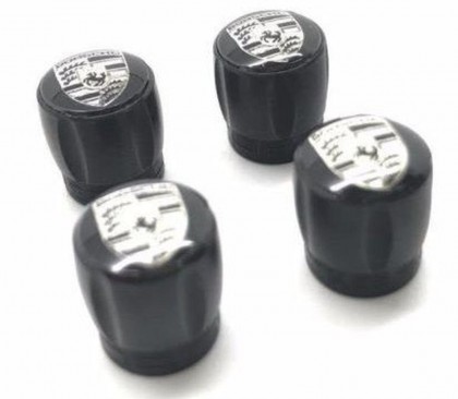 Porsche Black Crested Valve Caps