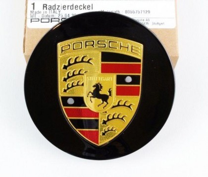 Wheel Cap Black Plastic Dished with Large Coloured Porsche Crest (All exp Macan)