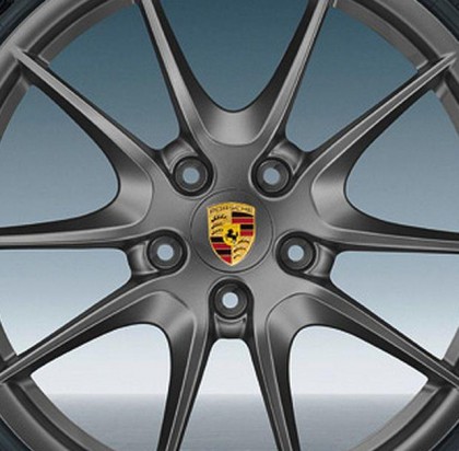 Macan Wheel Cap Dark / Mid Grey with Gold Porsche Crest 2013-On (65mm) Sold Each
