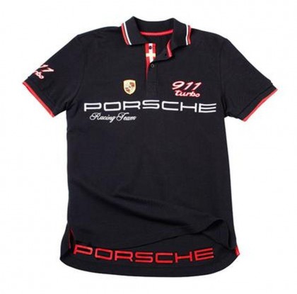 Porsche Mens Polo Shirt 911 Turbo Black/Red Trim